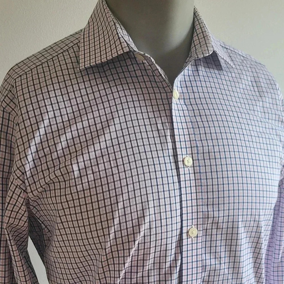 🇬🇧HAWES & CURTIS Dress Shirt, Pink Navy Plaid, Like New! - Picture 3 of 11